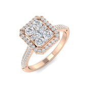 Square Cluster Halo Diamond Ring 0.75ct in 10K/14K gold and platinum with certified lab-grown or natural diamonds