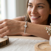 Pear Cut Lab Grown Diamond Tennis Bracelet with Round Prong Set Diamonds in 10K/14K gold and platinum with certified lab-grown or natural diamonds