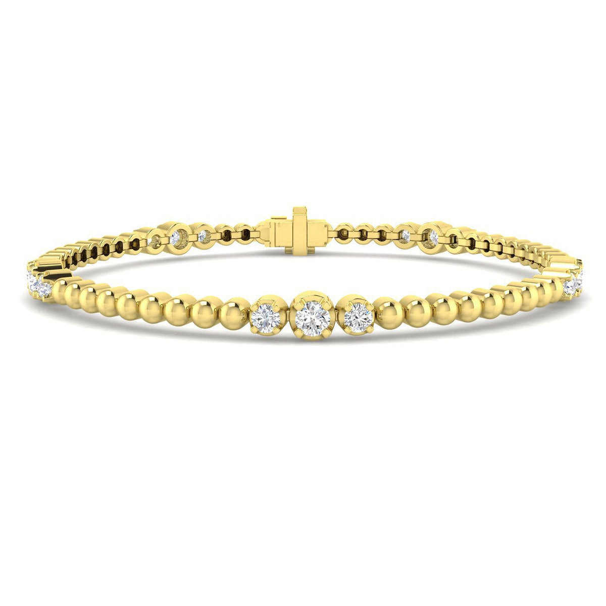 Round Cut Diamond Prong Set Trio Beaded Tennis Bracelet in Platinum with Box Clasp in 10K/14K gold and platinum with certified lab-grown or natural diamonds