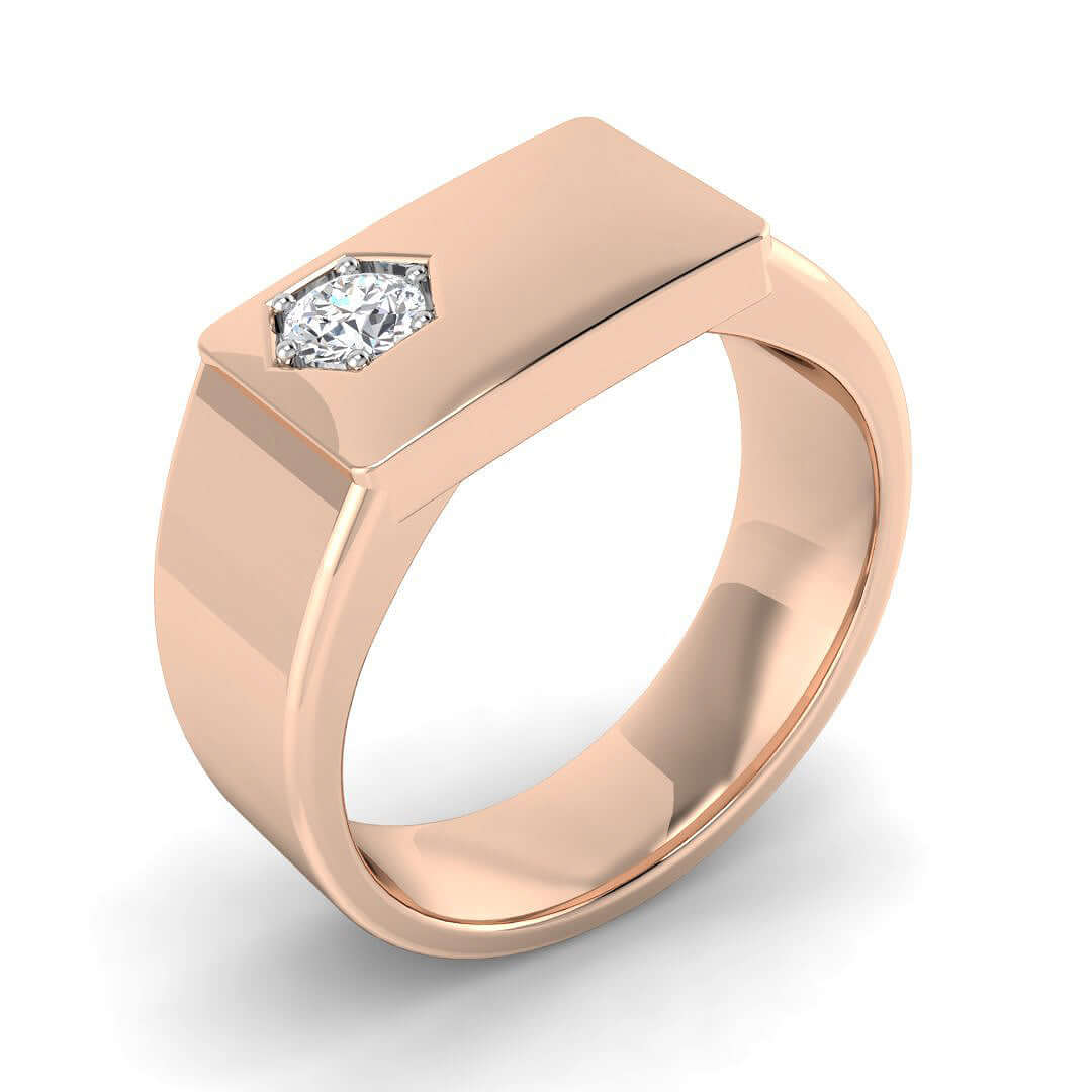 Men’s Modern Diamond Signet Ring with Angled Centre Stone in Gold & in 10K/14K gold and platinum with certified lab-grown or natural diamonds