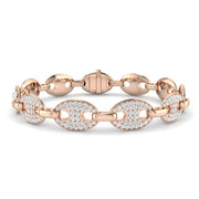 Natural Diamond Puff Link Bracelet with Pave Set Oval Links & Box Clasp in 10K/14K gold and platinum with certified lab-grown or natural diamonds
