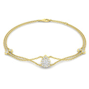 Natural Pear Halo Diamond Double Chain Bracelet with Lobster Clasp in 10K/14K gold and platinum with certified lab-grown or natural diamonds