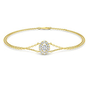 Lab Diamond Oval Style Halo Double Chain Bracelet Prong Pave Set in 10K/14K gold and platinum with certified lab-grown or natural diamonds