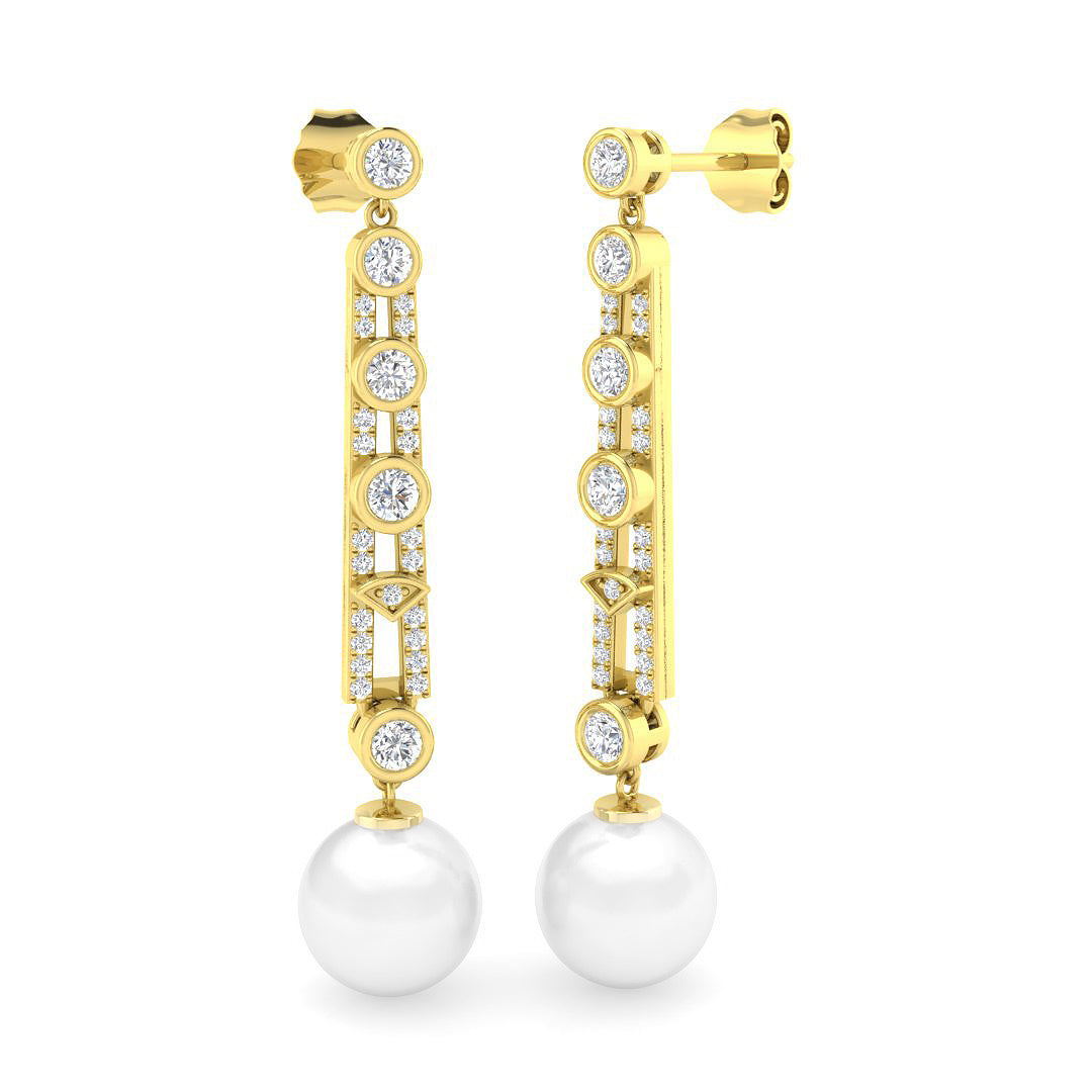 Pearl Diamond Drop Earrings in 10K/14K gold and platinum with certified lab-grown or natural diamonds