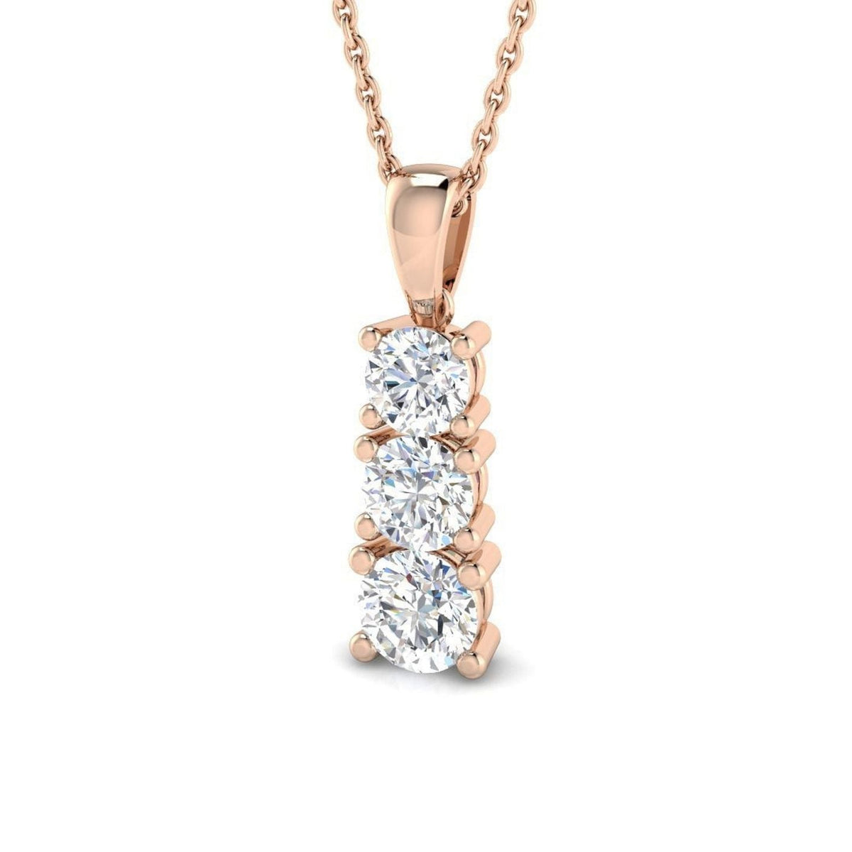 Lab Grown 3 Stone Diamond Drop Pendant in 10K/14K gold and platinum with certified lab-grown or natural diamonds