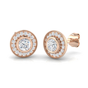Elegant Round Diamond Halo Vintage Stud Earrings in 10K/14K gold and platinum with certified lab-grown or natural diamonds