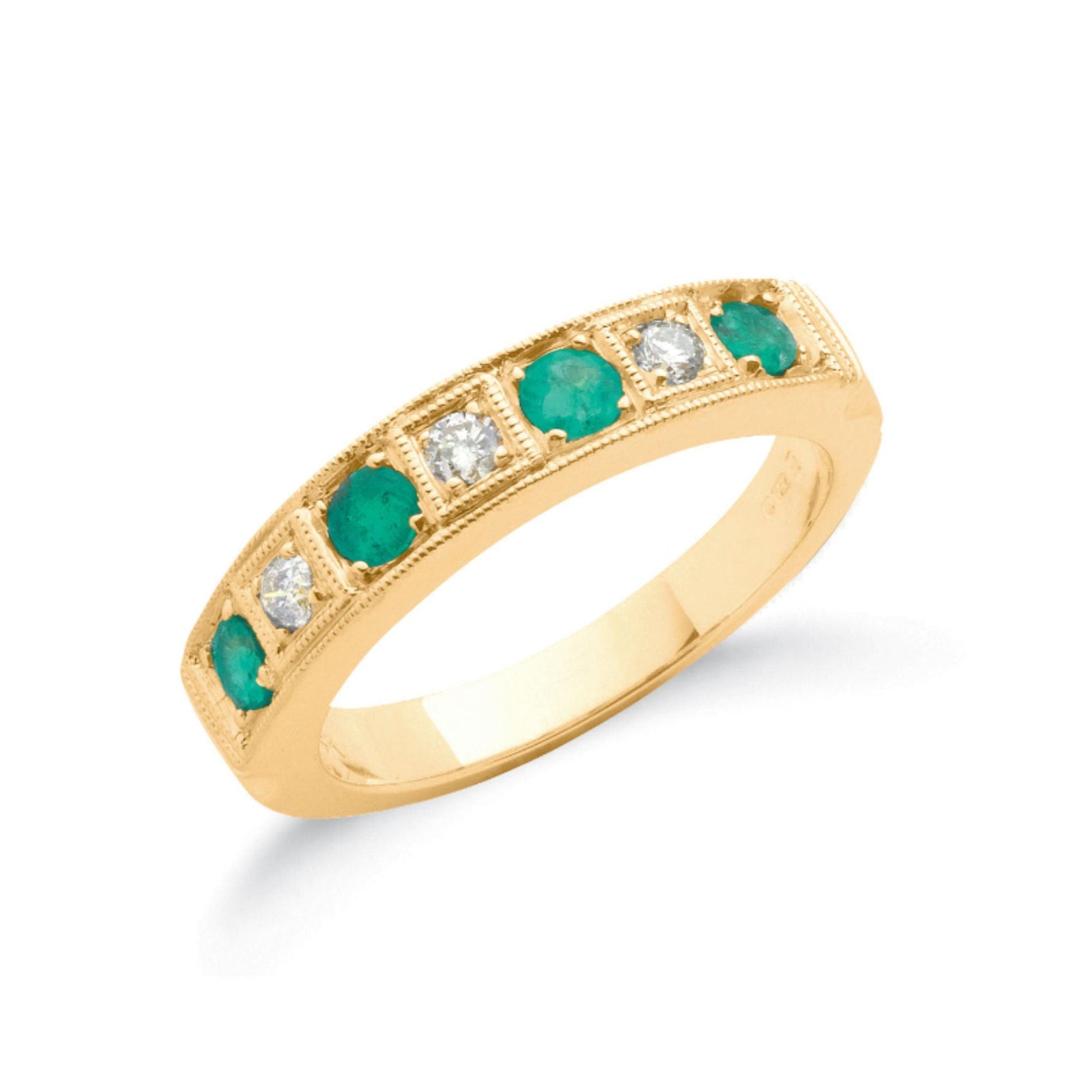 Emerald Half Eternity Ring with Natural Diamonds in 10K/14K gold and platinum with certified lab-grown or natural diamonds