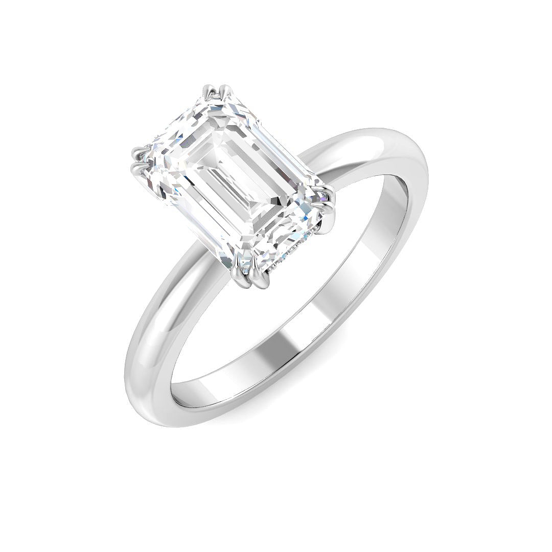 Emerald & Round Diamond Ring with Hidden Halo & Double Prong in 10K/14K gold and platinum with certified lab-grown or natural diamonds
