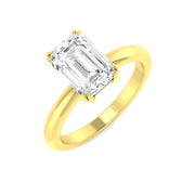 Emerald & Round Diamond Ring with Hidden Halo & Double Prong in 10K/14K gold and platinum with certified lab-grown or natural diamonds