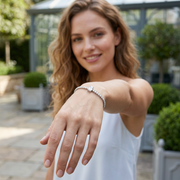 Platinum Emerald Cut Lab Grown Diamond Tennis Bracelet with Round Prong Set Diamonds in 10K/14K gold and platinum with certified lab-grown or natural diamonds