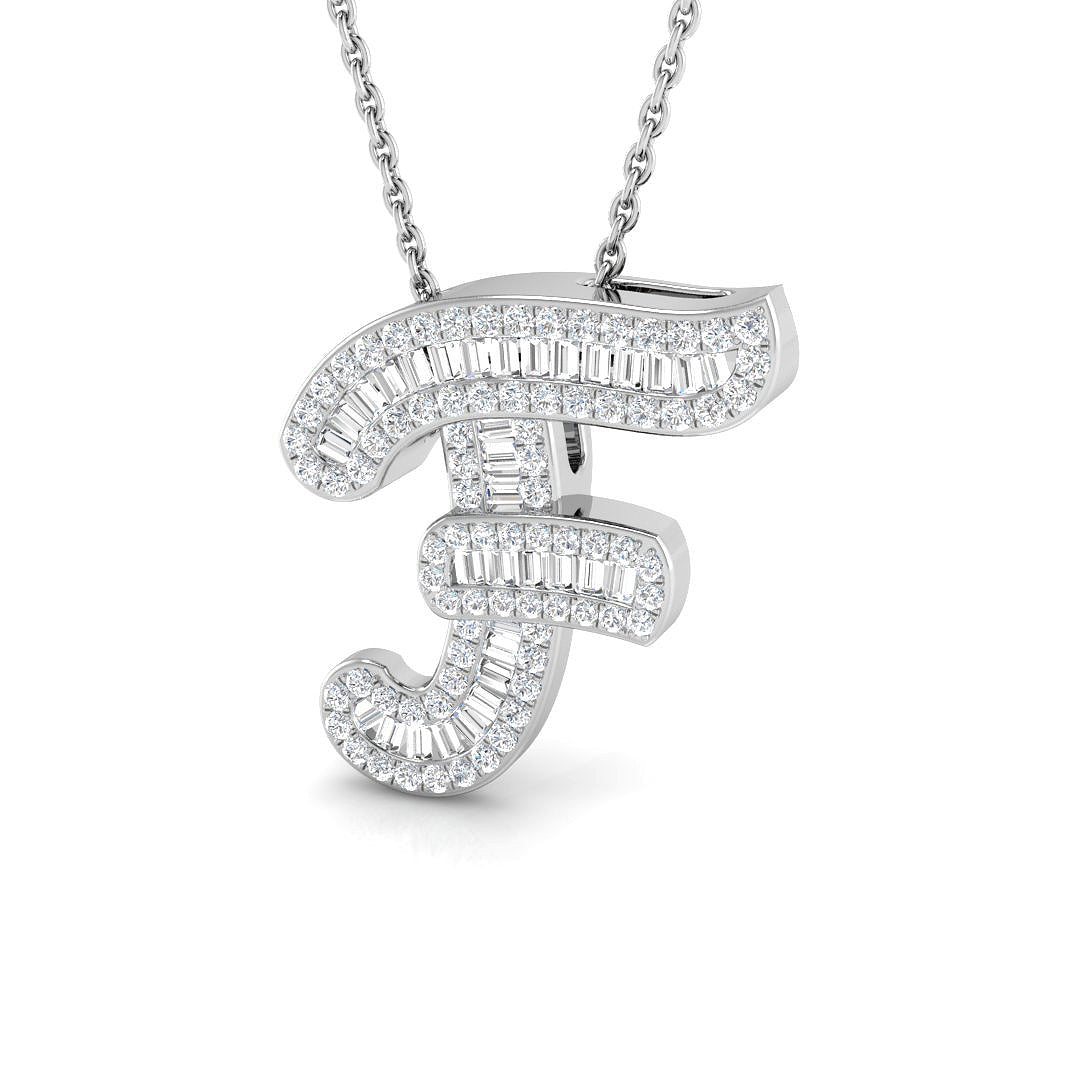 Paved Script Initial Diamond Pendant Without Chain in 10K/14K gold and platinum with certified lab-grown or natural diamonds