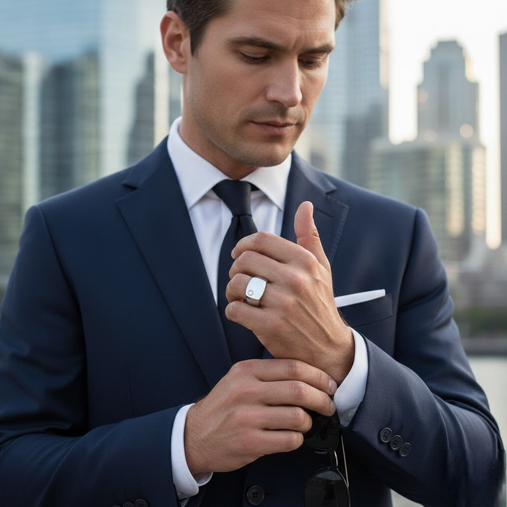 Men’s Round Diamond Signet Ring in Gold & in 10K/14K gold and platinum with certified lab-grown or natural diamonds