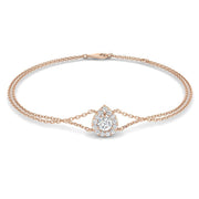 Natural Round Cut Pear Style Halo Double Chain Bracelet - Lobster Clasp in 10K/14K gold and platinum with certified lab-grown or natural diamonds