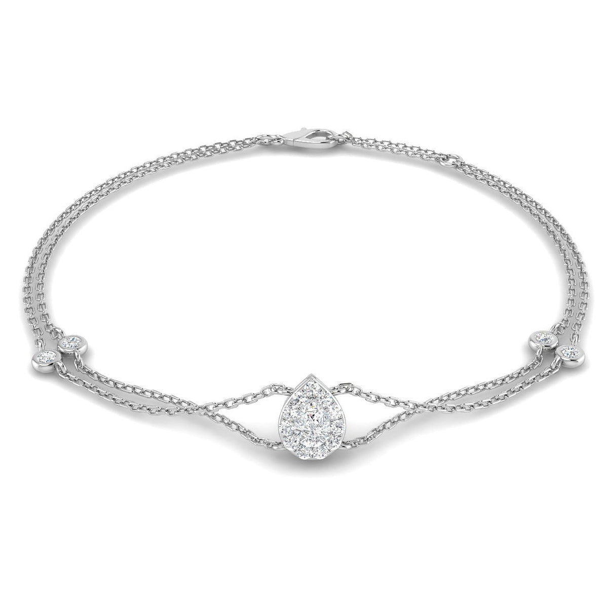 Natural Pear Halo Diamond Double Chain Bracelet with Lobster Clasp in 10K/14K gold and platinum with certified lab-grown or natural diamonds