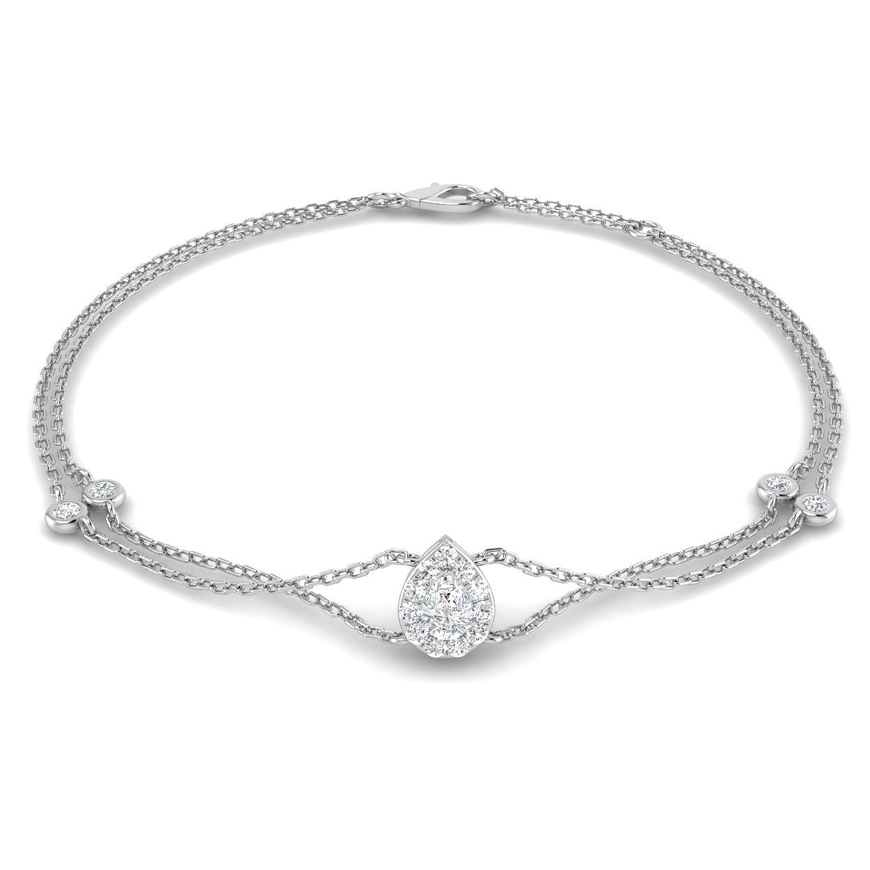 Natural Pear Halo Diamond Double Chain Bracelet with Lobster Clasp in 10K/14K gold and platinum with certified lab-grown or natural diamonds
