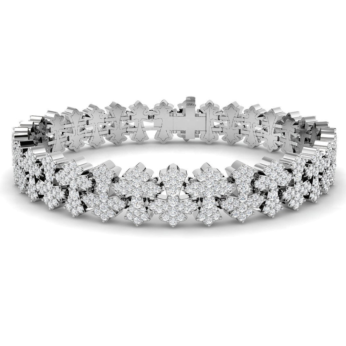 Lab Grown Diamond Flower Cluster Tennis Bracelet for Women - Box Clasp in 10K/14K gold and platinum with certified lab-grown or natural diamonds