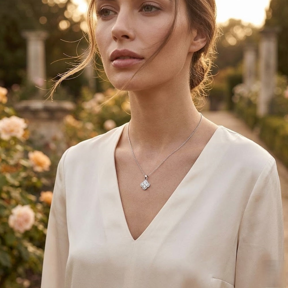 Flower Diamond Pendant Necklace in 10K/14K gold and platinum with certified lab-grown or natural diamonds