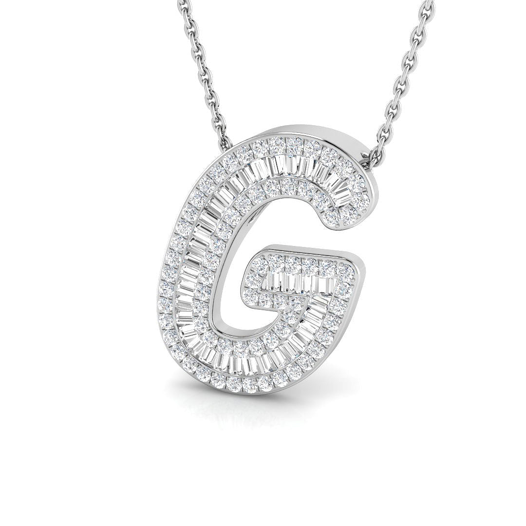 Paved Script Initial Diamond Pendant Without Chain in 10K/14K gold and platinum with certified lab-grown or natural diamonds