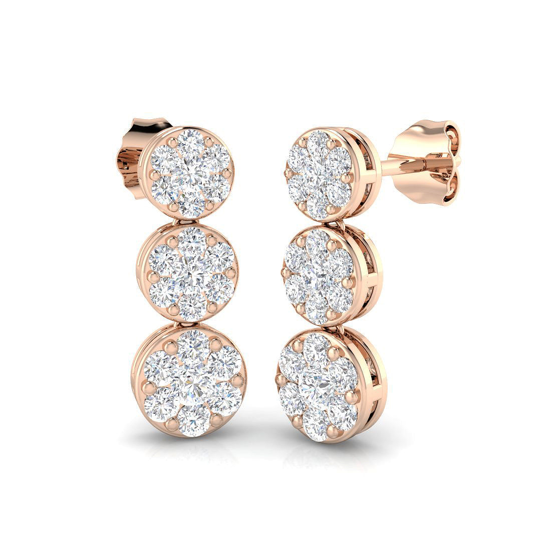 Dewy Luxury Diamond Drop & Trilogy Earrings in Gold - 1ct Elegance in 10K/14K gold and platinum with certified lab-grown or natural diamonds