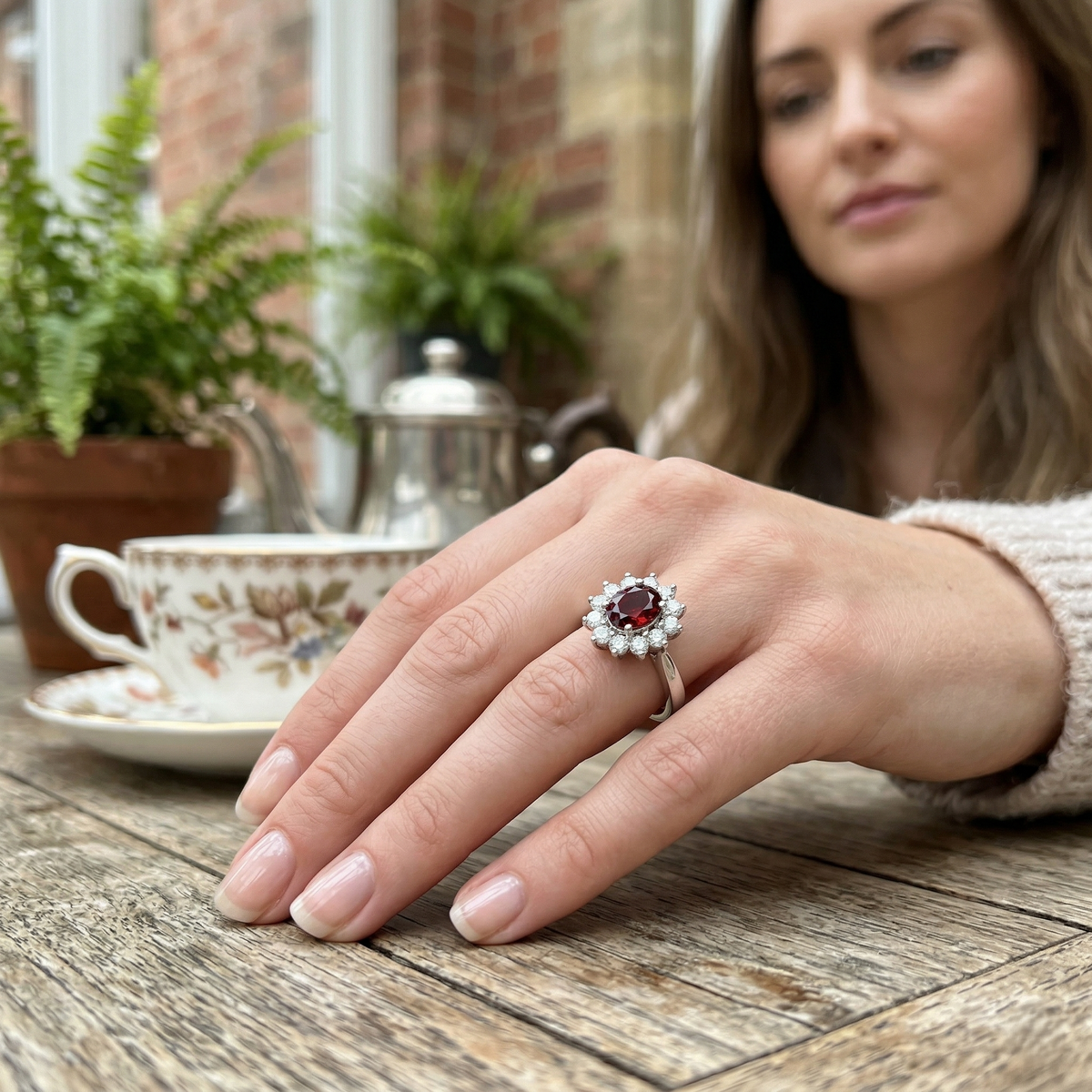 Ruby Halo Engagement Ring with Diamond Cluster - Gold & in 10K/14K gold and platinum with certified lab-grown or natural diamonds