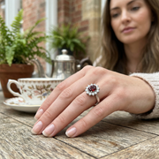 Ruby Halo Engagement Ring with Diamond Cluster - Gold & in 10K/14K gold and platinum with certified lab-grown or natural diamonds