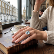 Aquamarine Cushion Cut Diamond Halo Engagement Ring in 10K/14K gold and platinum with certified lab-grown or natural diamonds