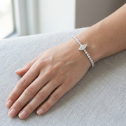 Lab Grown Marquise Solitaire Tennis Bracelet with Round Prong Set Diamonds and Box Clasp in 10K/14K gold and platinum with certified lab-grown or natural diamonds