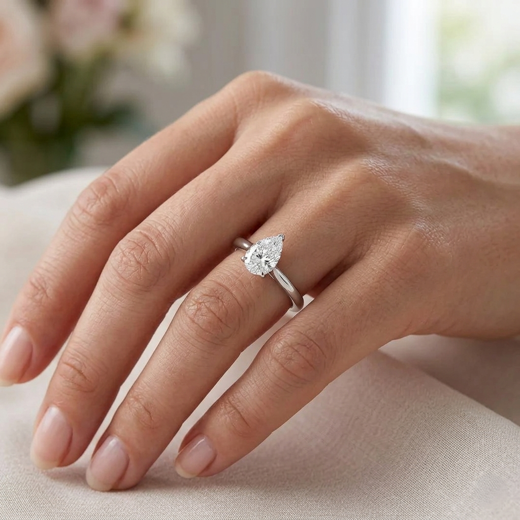 Pear Shape Diamond Solitaire Ring 0.30ct in 10K/14K gold and platinum with certified lab-grown or natural diamonds