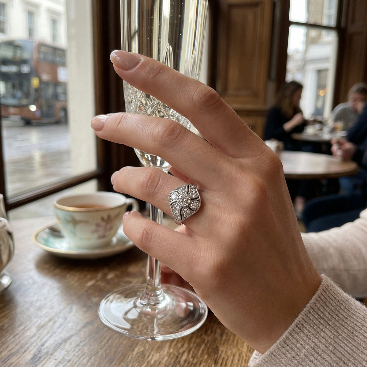 0.33ct Lab Diamond Art Deco Vintage Floral Engagement Ring in 10K/14K gold and platinum with certified lab-grown or natural diamonds