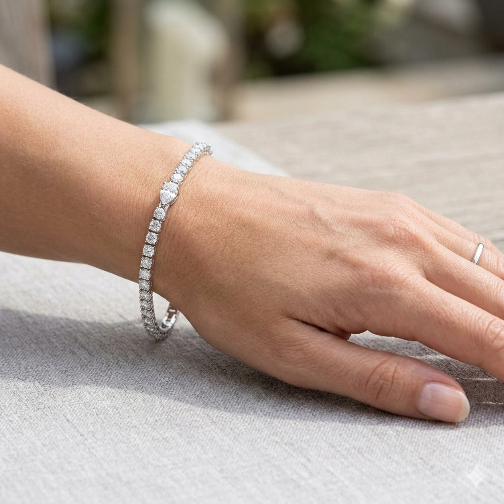 Natural Round & Pear Cut Diamond Tennis Bracelet with Box Clasp - Two Shape Diamond Bracelet in 10K/14K gold and platinum with certified lab-grown or natural diamonds