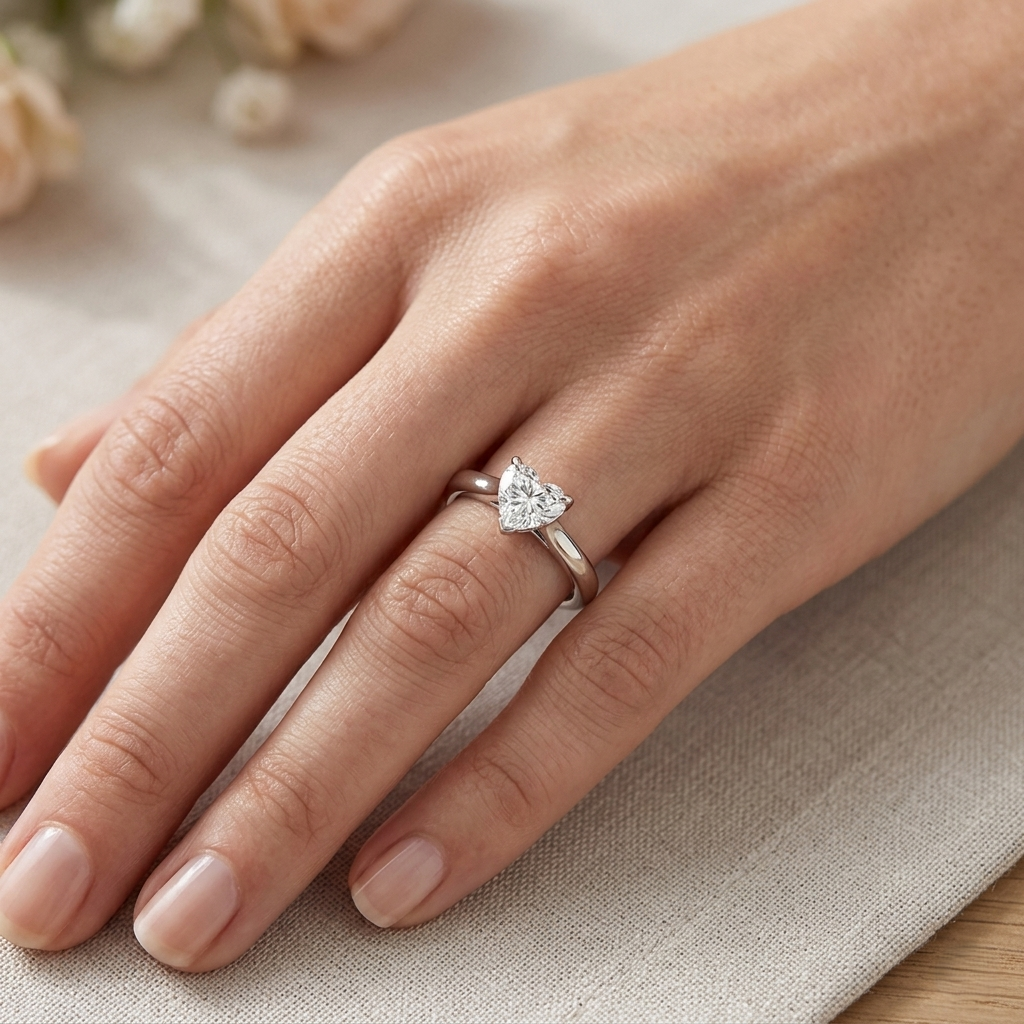 Heart Shape Diamond Solitaire Ring 0.15ct in 10K/14K gold and platinum with certified lab-grown or natural diamonds