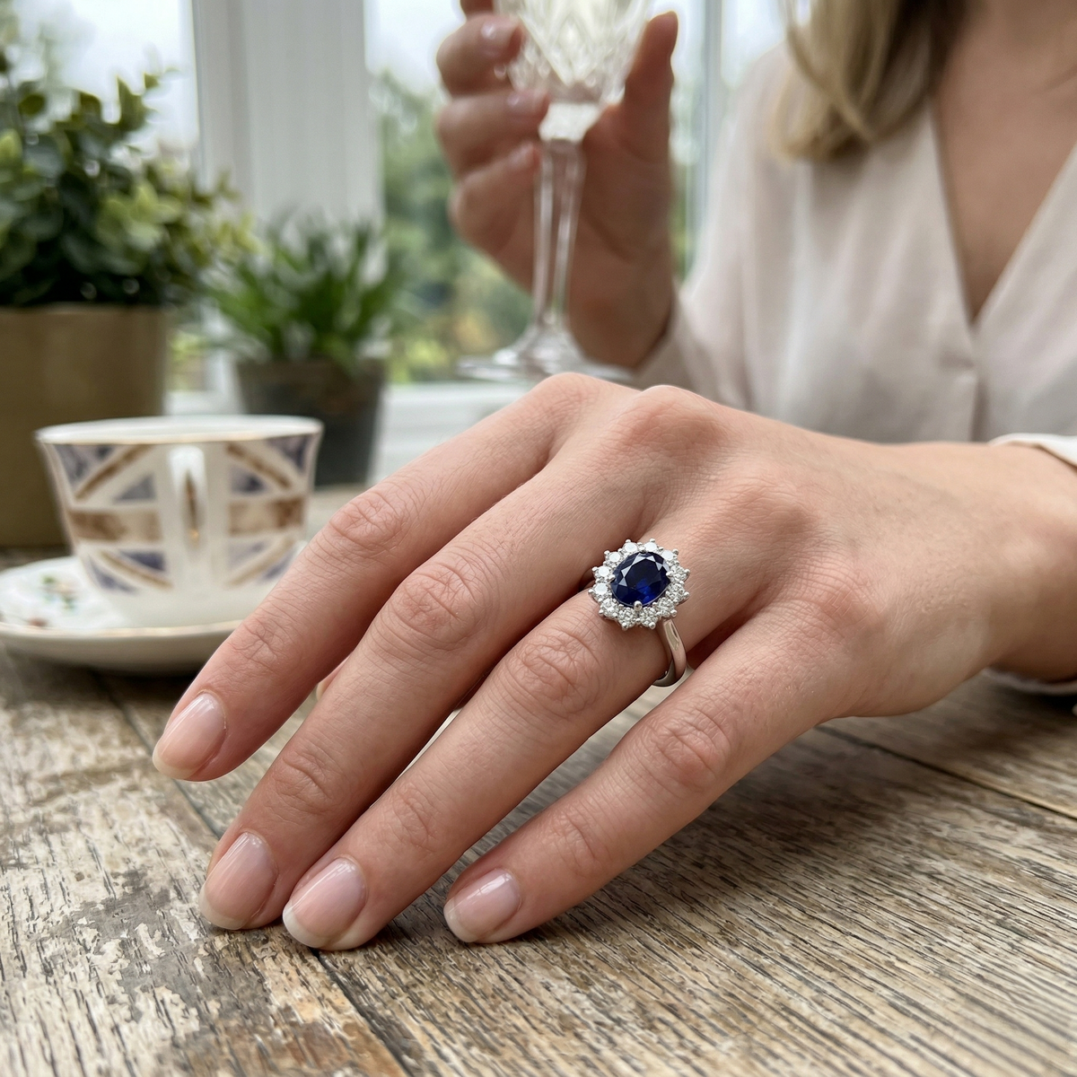 Oval Cut Tanzanite Cluster Gemstone Halo Ring - UK Hallmarked Jewelry in 10K/14K gold and platinum with certified lab-grown or natural diamonds