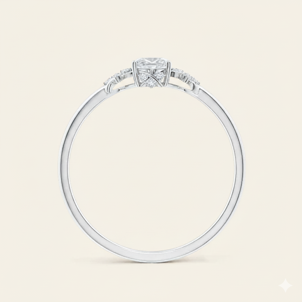 Lab-Grown Solitaire Oval Diamond Criss Cross Ring with Diamonds in 10K/14K gold and platinum with certified lab-grown or natural diamonds