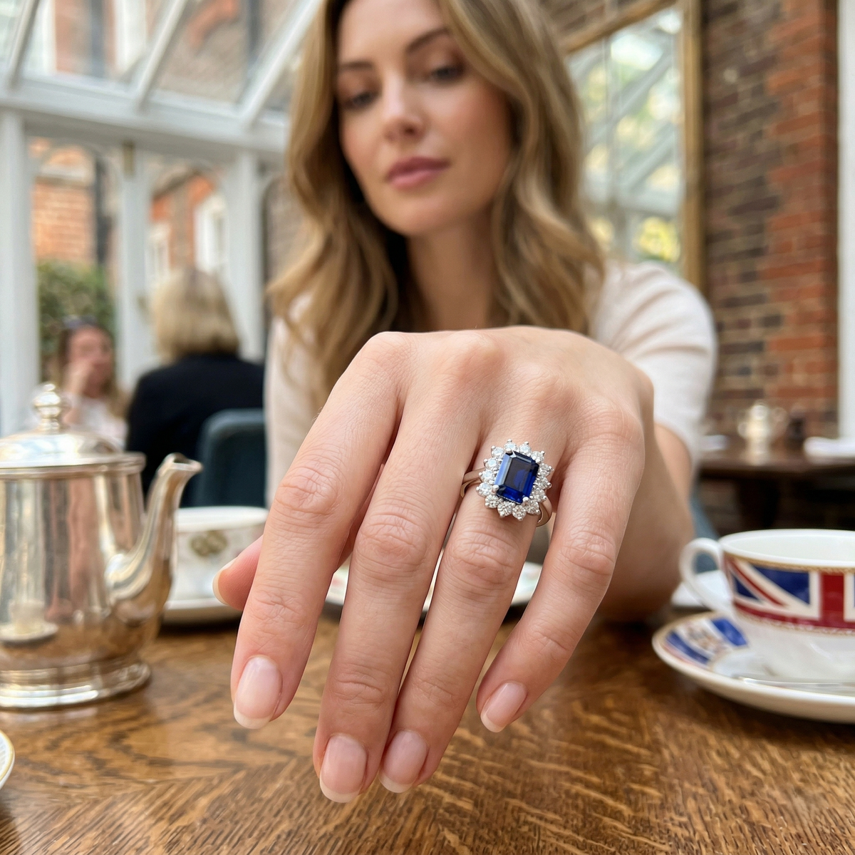 Blue Sapphire Diamond Halo Ring in 10K/14K gold and platinum with certified lab-grown or natural diamonds