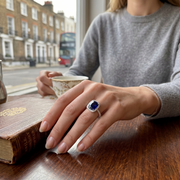 Blue Sapphire Halo Diamond Ring in 10K/14K gold and platinum with certified lab-grown or natural diamonds