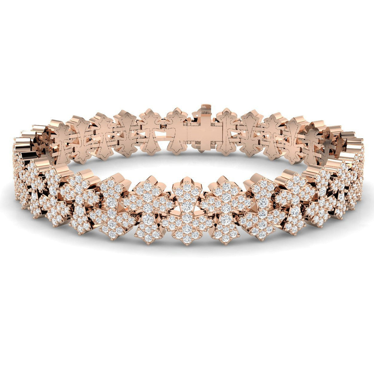 Lab Grown Diamond Flower Cluster Tennis Bracelet for Women - Box Clasp in 10K/14K gold and platinum with certified lab-grown or natural diamonds