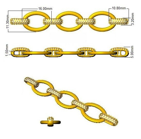 Lab Grown Diamond Oval Link Bracelet with Pave Links & Box Clasp in 10K/14K gold and platinum with certified lab-grown or natural diamonds