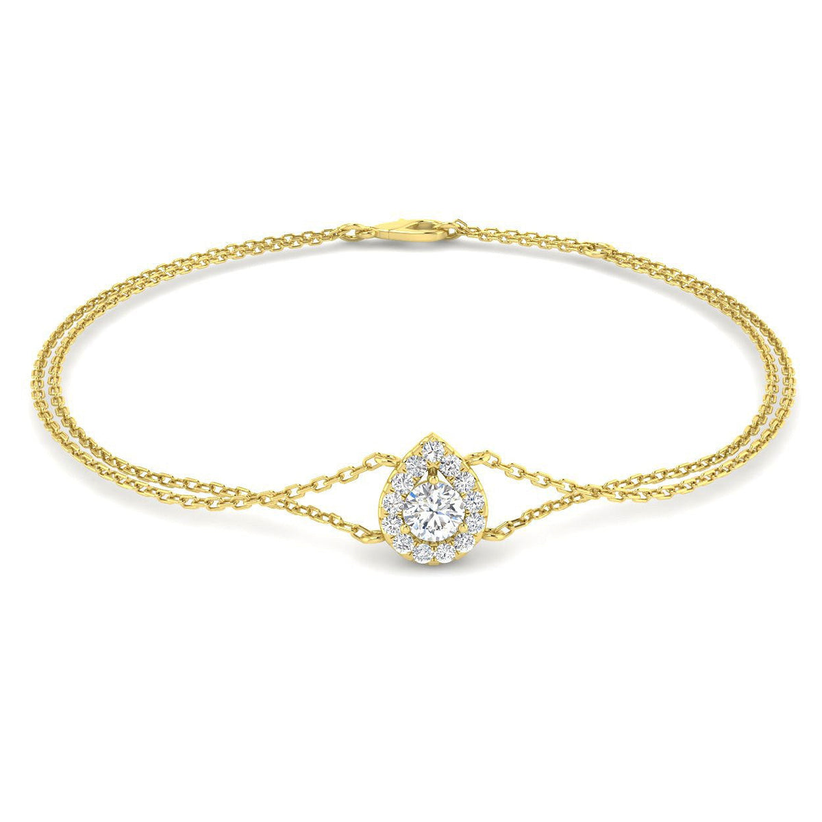 Natural Round Cut Pear Style Halo Double Chain Bracelet - Lobster Clasp in 10K/14K gold and platinum with certified lab-grown or natural diamonds