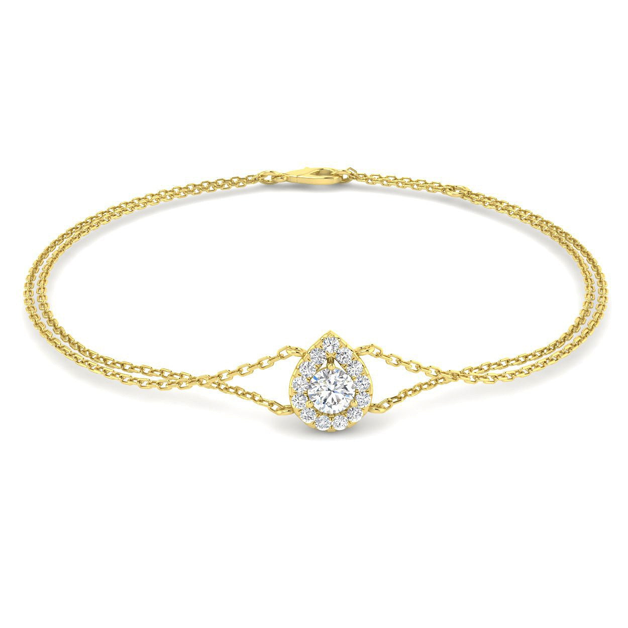 Natural Round Cut Pear Style Halo Double Chain Bracelet - Lobster Clasp in 10K/14K gold and platinum with certified lab-grown or natural diamonds