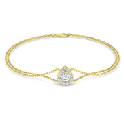 Natural Round Cut Pear Style Halo Double Chain Bracelet - Lobster Clasp in 10K/14K gold and platinum with certified lab-grown or natural diamonds