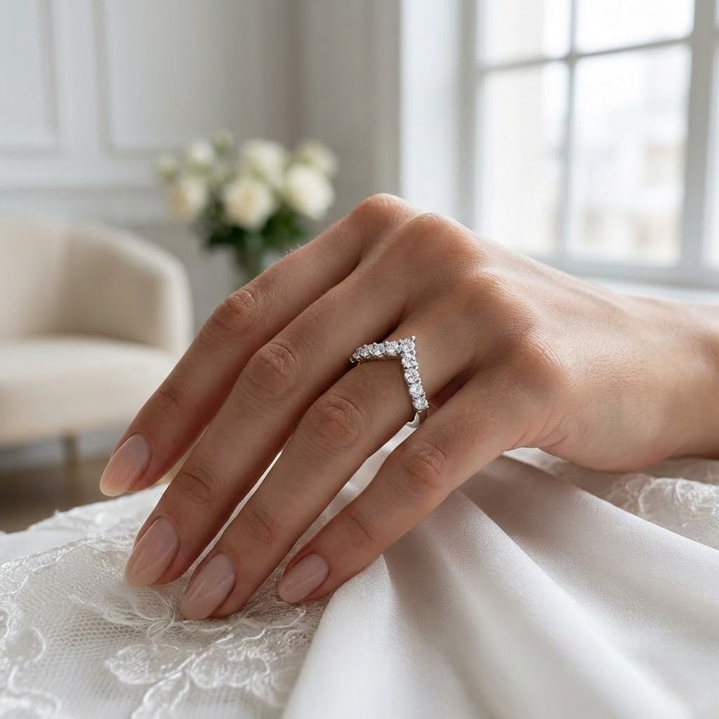 High Set V Shape Diamond Chevron Ring in 10K/14K gold and platinum with certified lab-grown or natural diamonds
