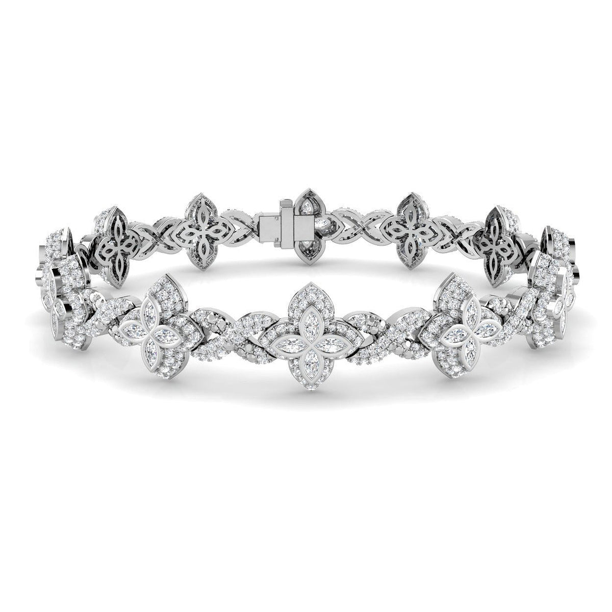 Natural Marquise and Round Cut Floral Infinity Diamond Bracelet in 10K/14K gold and platinum with certified lab-grown or natural diamonds