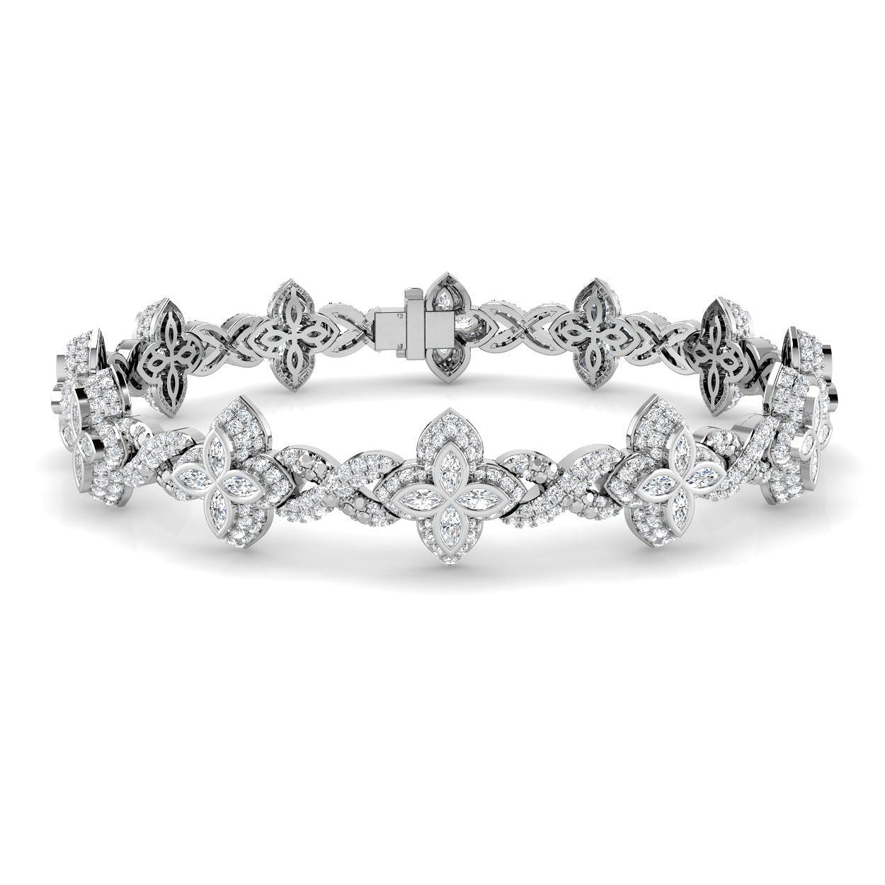 Natural Marquise and Round Cut Floral Infinity Diamond Bracelet in 10K/14K gold and platinum with certified lab-grown or natural diamonds