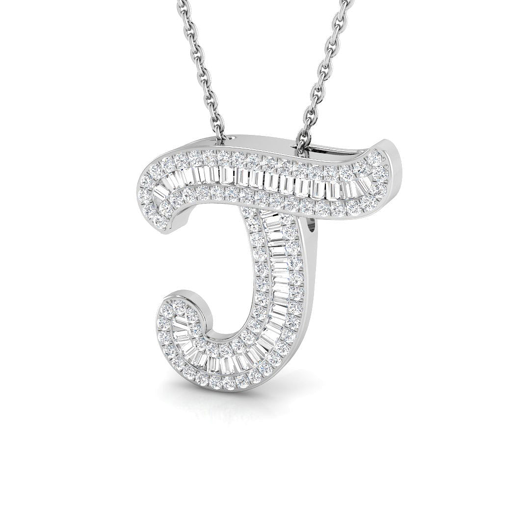 Paved Script Initial Diamond Pendant Without Chain in 10K/14K gold and platinum with certified lab-grown or natural diamonds