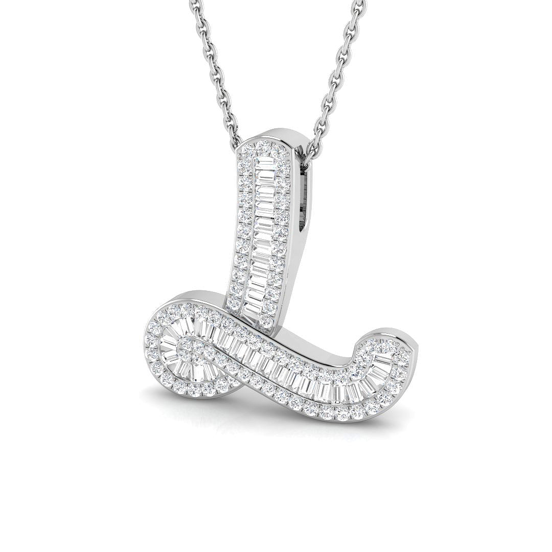 Paved Script Initial Diamond Pendant Without Chain in 10K/14K gold and platinum with certified lab-grown or natural diamonds