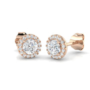 Stud Earrings with Round Diamond Halo Cluster - DE/VVS in 10K/14K gold and platinum with certified lab-grown or natural diamonds