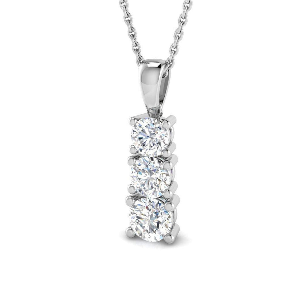 Lab Grown 3 Stone Diamond Drop Pendant in 10K/14K gold and platinum with certified lab-grown or natural diamonds