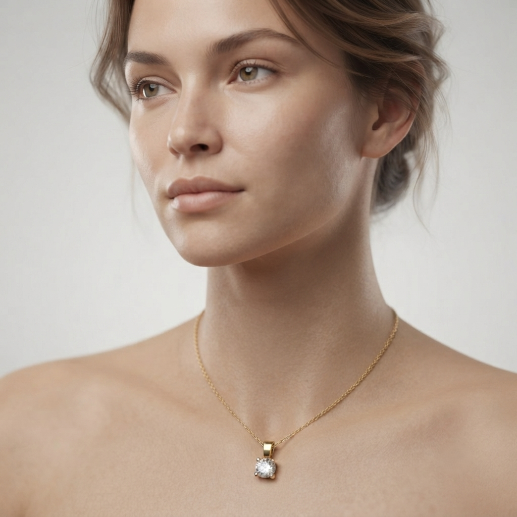 Lab Grown Round Diamond Solitaire Pendant in 10K/14K gold and platinum with certified lab-grown or natural diamonds