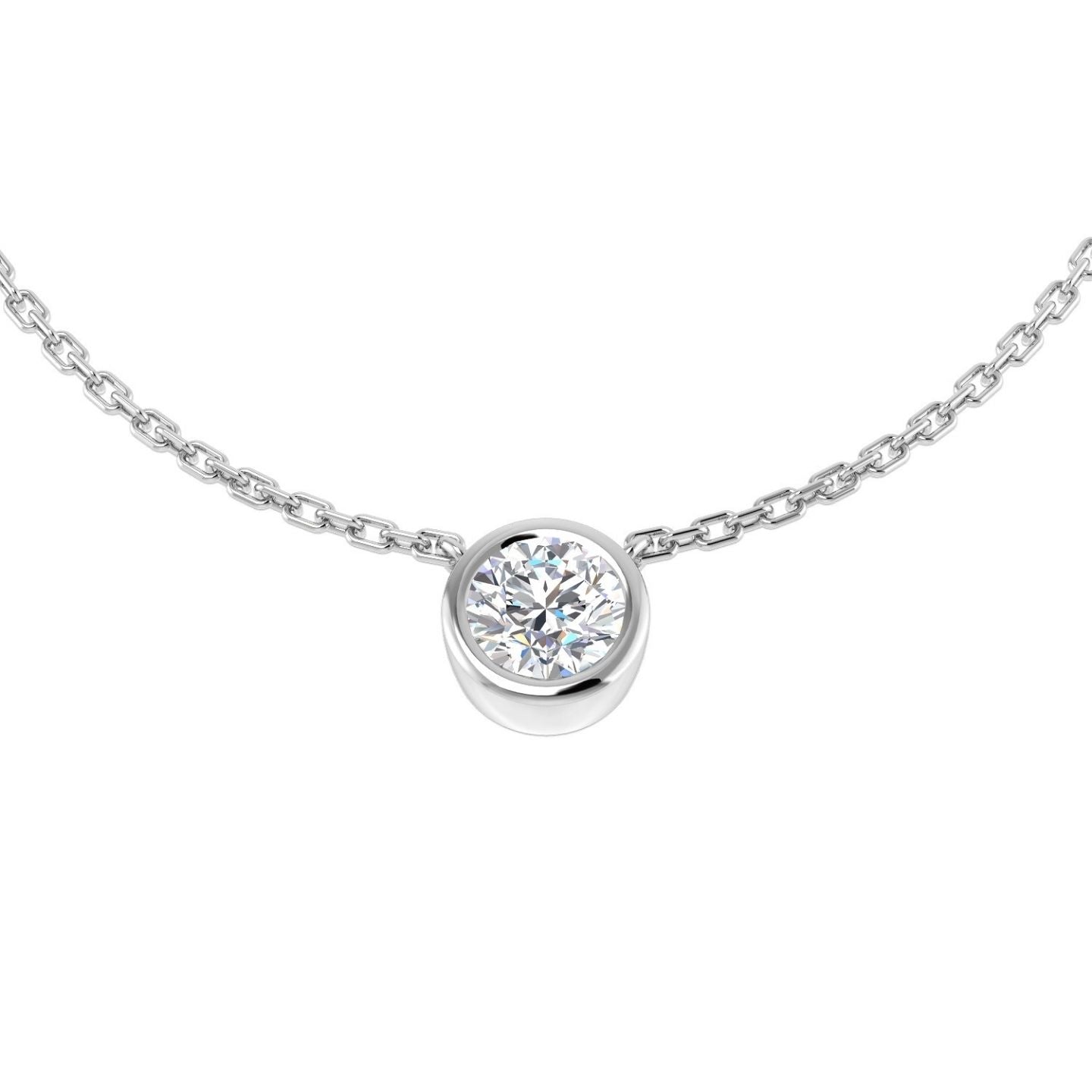 Round Diamond Solitaire Pendant Necklace in 10K/14K gold and platinum with certified lab-grown or natural diamonds