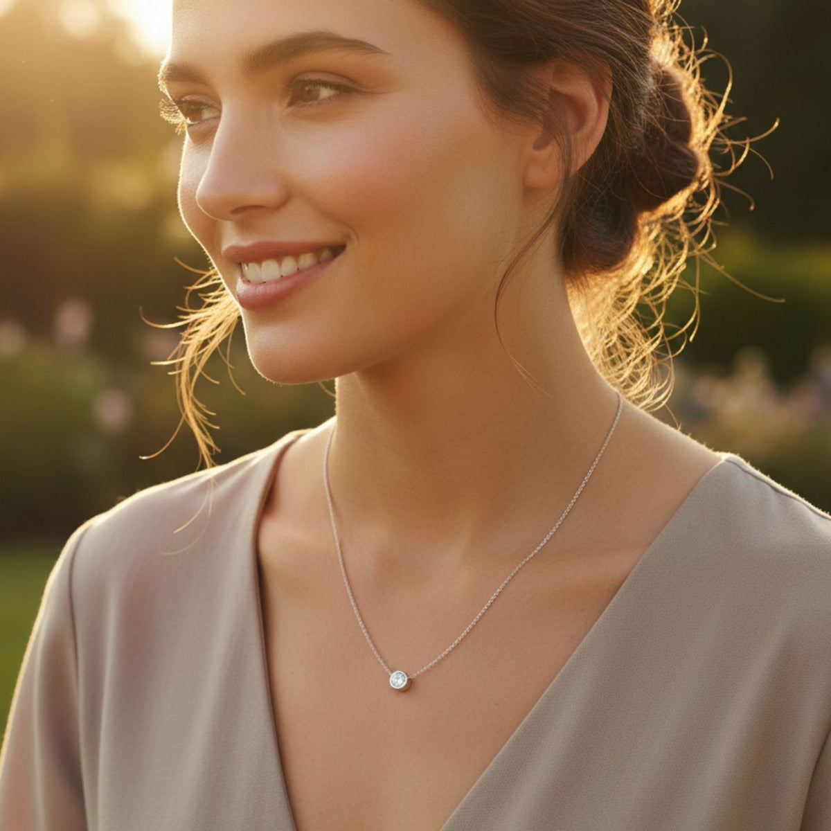 Round Diamond Solitaire Pendant Necklace in 10K/14K gold and platinum with certified lab-grown or natural diamonds